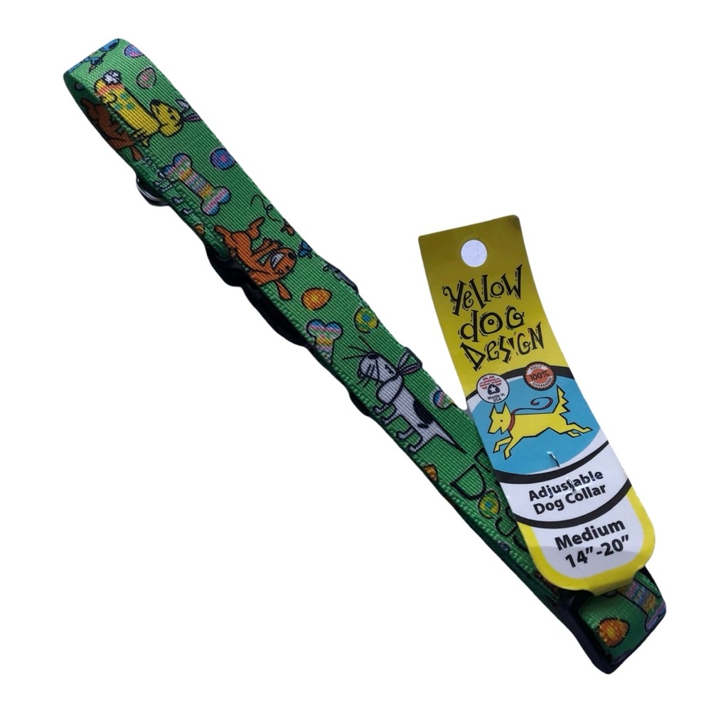 NEW EASTER DOGS Dog Collar M Yellow Dog Design Bunny Eggs Bones NWT